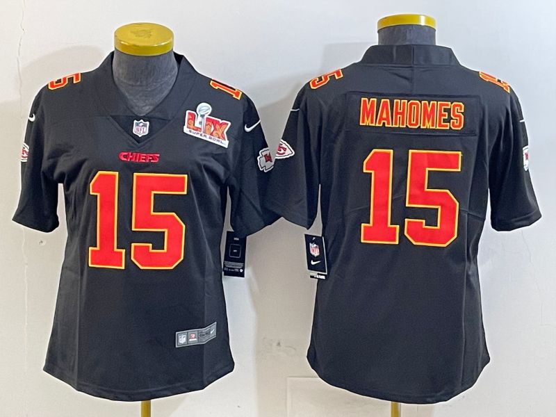 Women Kansas City Chiefs #15 Mahomes Black 2025 Nike Vapor Limited NFL Jersey style 2